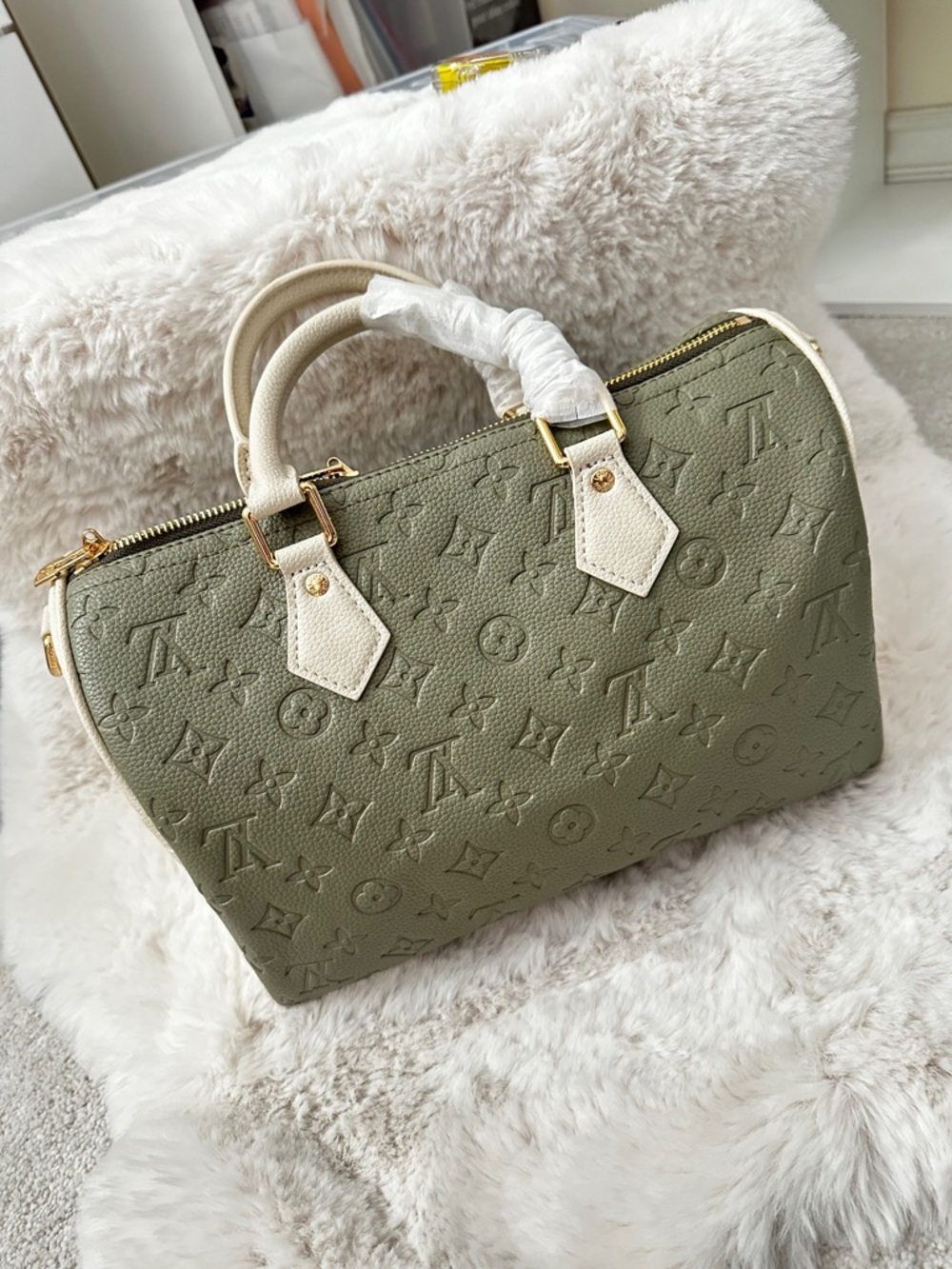 Sage Green 30cm Two Tone Top Handle Crossbody Shoulder Strap Satchel soft speedy